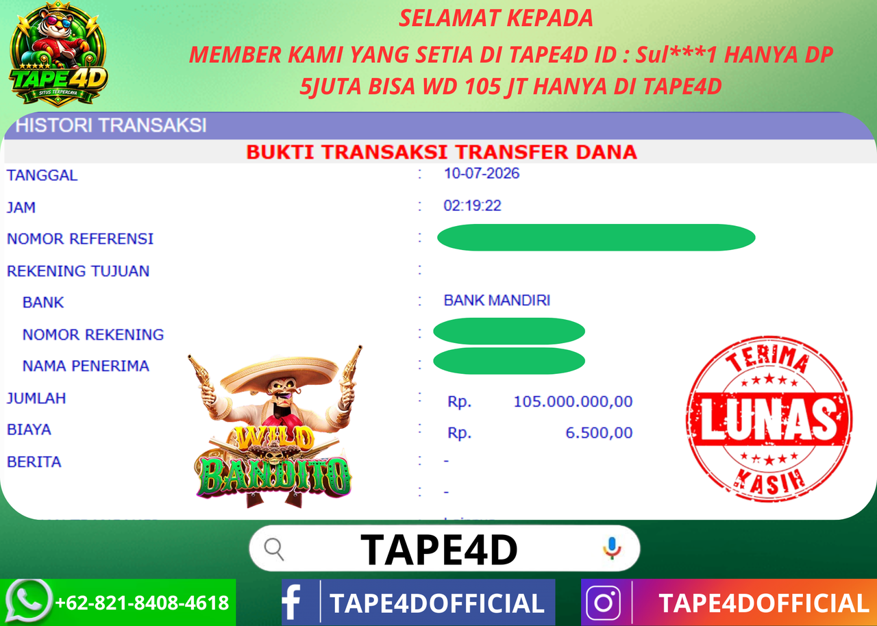 TAPE4D WILD BANDITO PG SOFT 105.000.000-LUNAS
