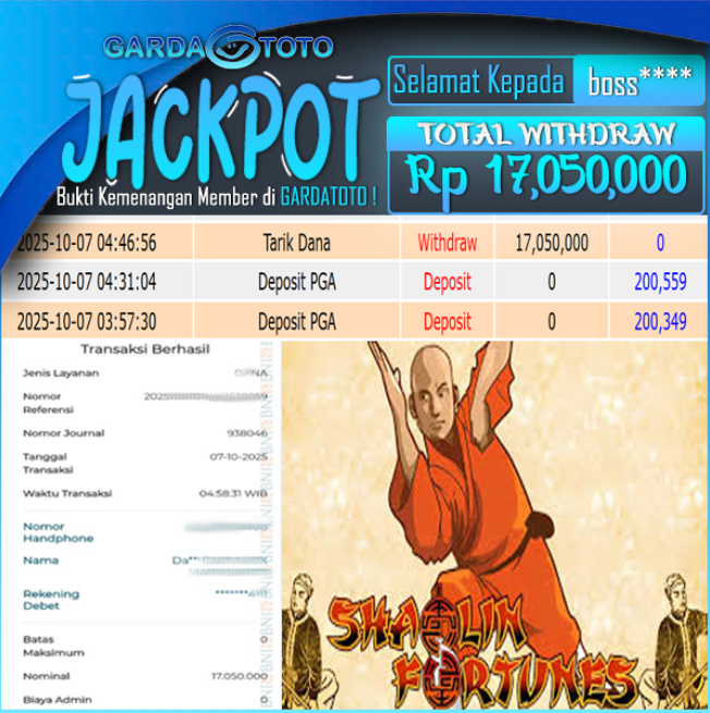 JACKPOT DI PERMAINAN  Slot Habanero Shaolin Fortunes WD Rp 17,050,000