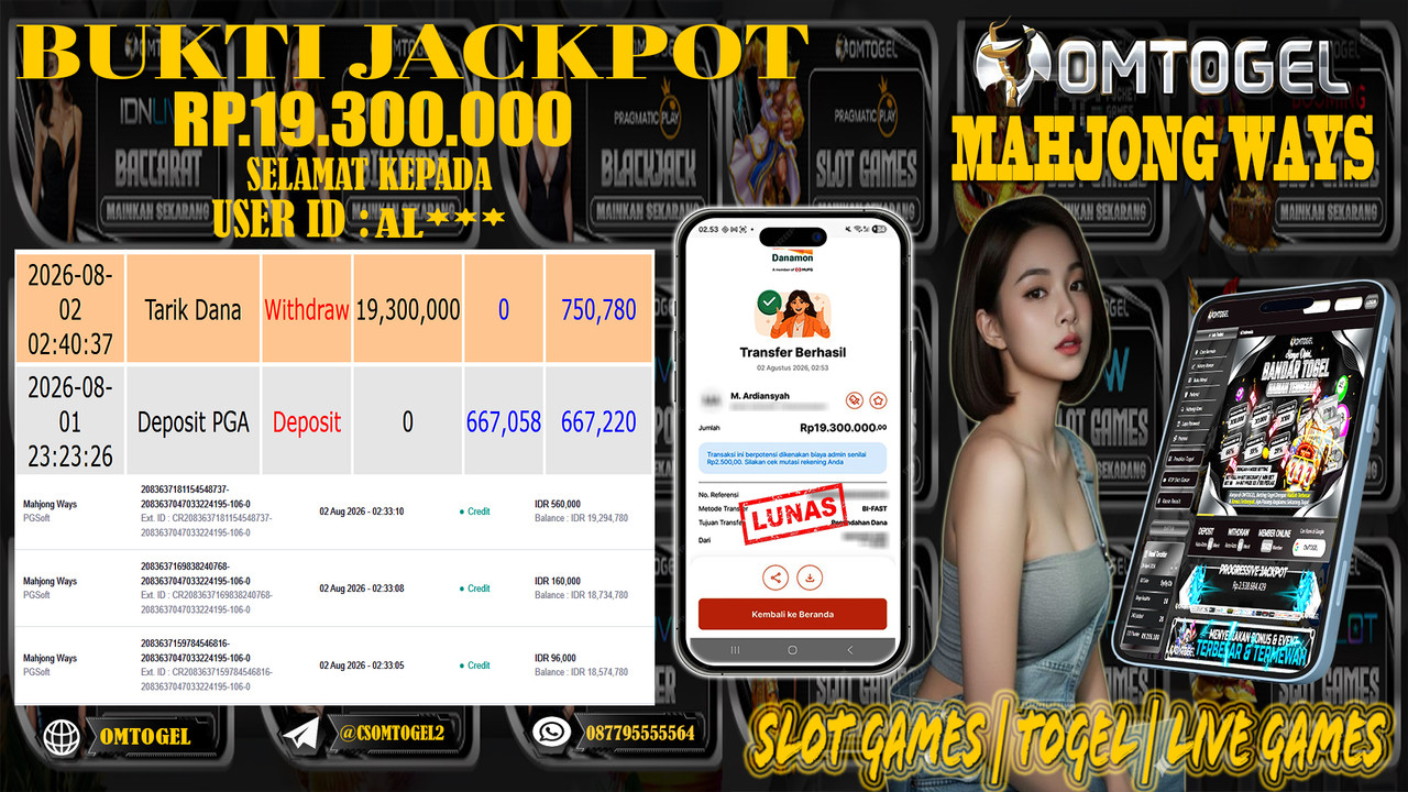 OMTOGEL JACKPOT PG SOFT MAHJONG WAYS  Rp,19,300,000,- DIBAYAR LUNAS