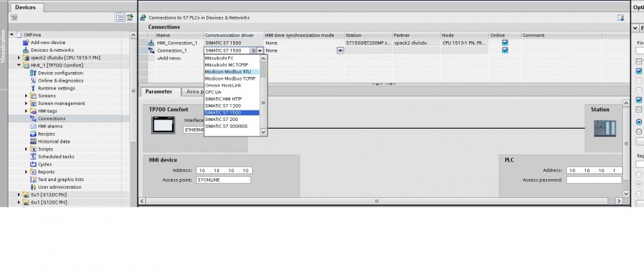 Add connection for TP700 comfort panel