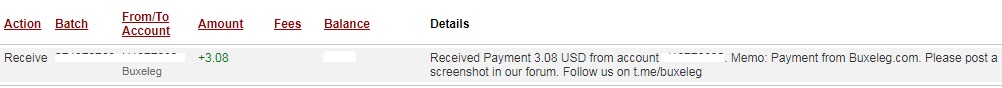 3th payment from Buxeleg ( 3,06$ ) Buxelegpayment