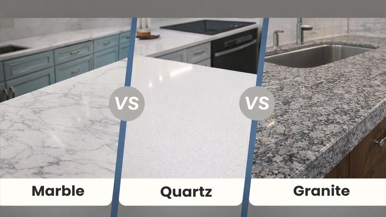 Kitchen countertop marble quartz granite comparison