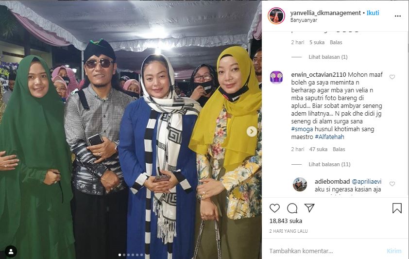 Netizen minta Yan Vellia unggah foto berdua bersama Saputri, istri pertama Didi Kempot