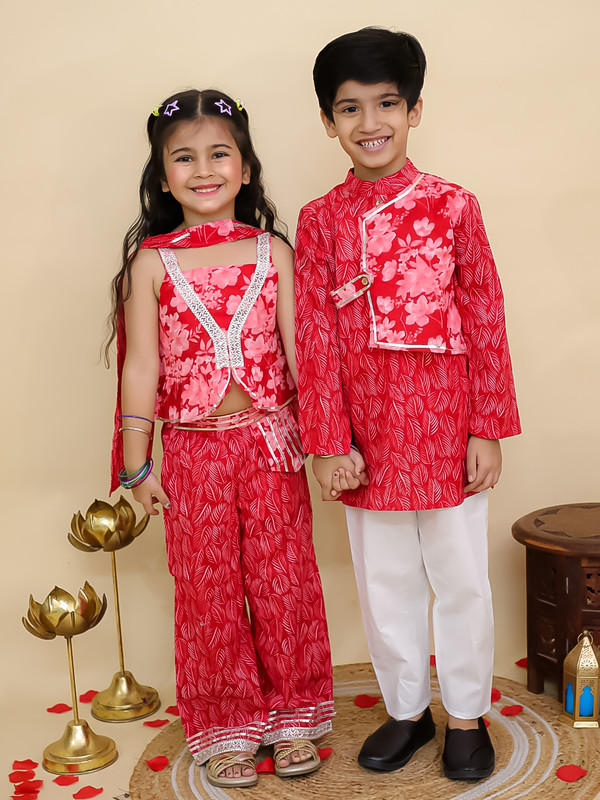 Cotton Leaf Printed Kurta Pyjama Set Full sleeves Kurta Pajama Set For Boys - Picture 24 of 27