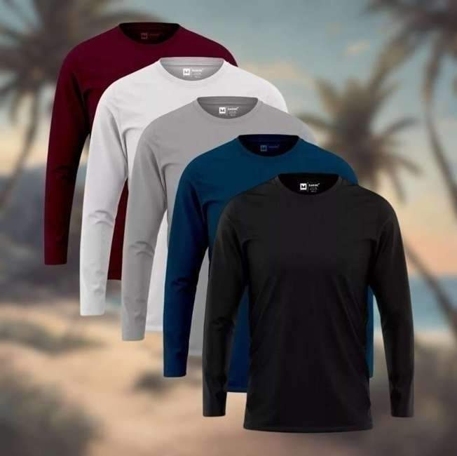 Kit 5 Camiseta Manga Longa Masculina Slim Algodão 30.1 Zaroc
