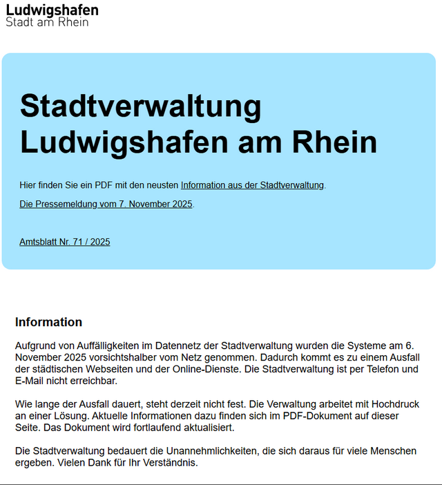 Webseite der Stadt Ludwigshafen