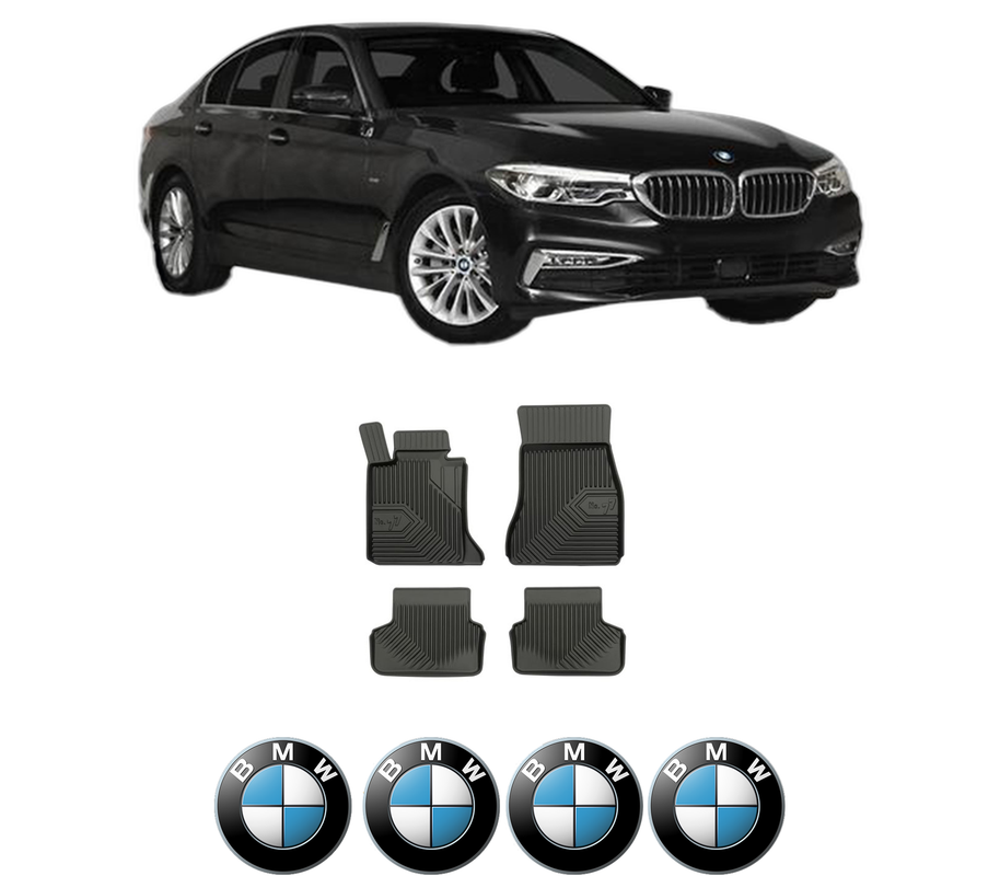 Set covorase presuri BMW Seria 5 (G30, F90) din 2016-2023, auto, din cauciuc thermoplastic, 4 Stickere auto cu BMW Seria
