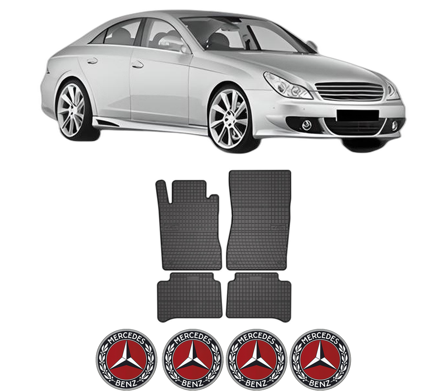Set covorase presuri MERCEDES-BENZ CLS (C219) din 2004-2010, auto, din cauciuc thermoplastic, 4 Stickere auto cu MERCEDES-BENZ