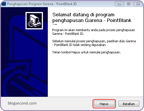Proses Uninstall Game Point Blank Garena