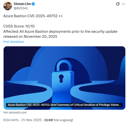 Azure Bastion Schwachstelle CVE-2025-49752