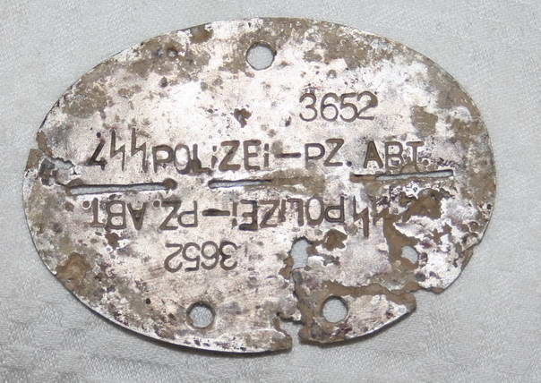 Placa de Identificación de un miembro de la 4ª División SS Polizei Placa de Identificación de un miembro de la 4ª División SS Polizei