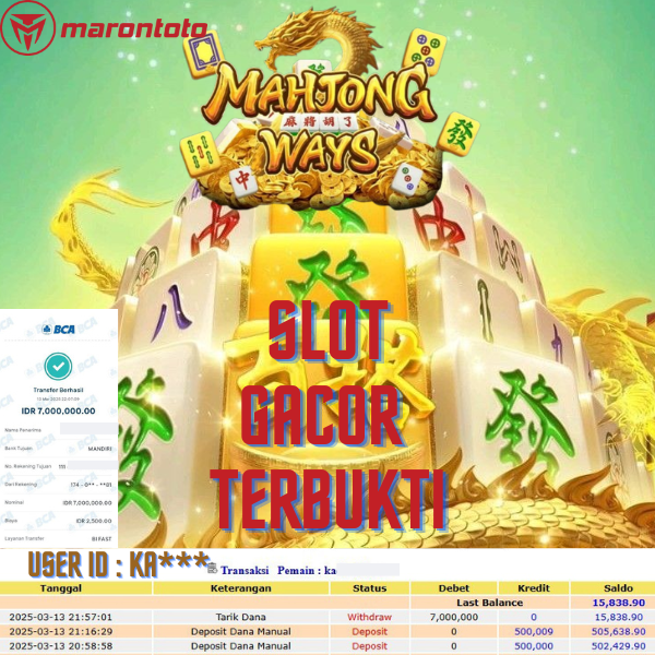 Bukti Kemenangan Member Marontoto Sebesar 7,000,000 JuTa