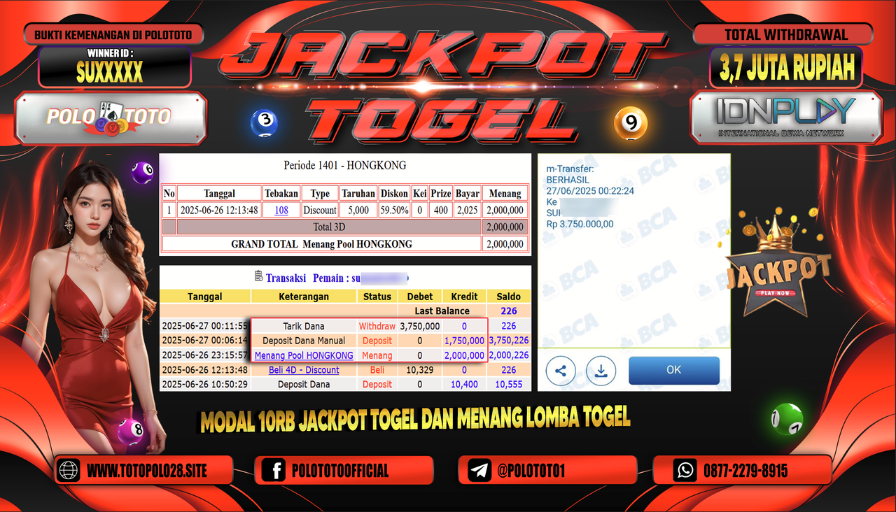 POLOTOTO JACKPOT TOGEL HONGKONG LOTTO Rp.3.750.000,-