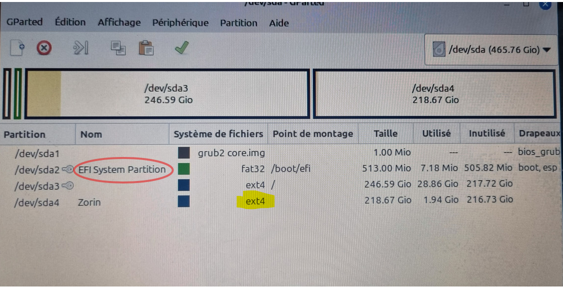 Capture d écran partition ext4 à choisir pour Zorin 2025 11 15 134147