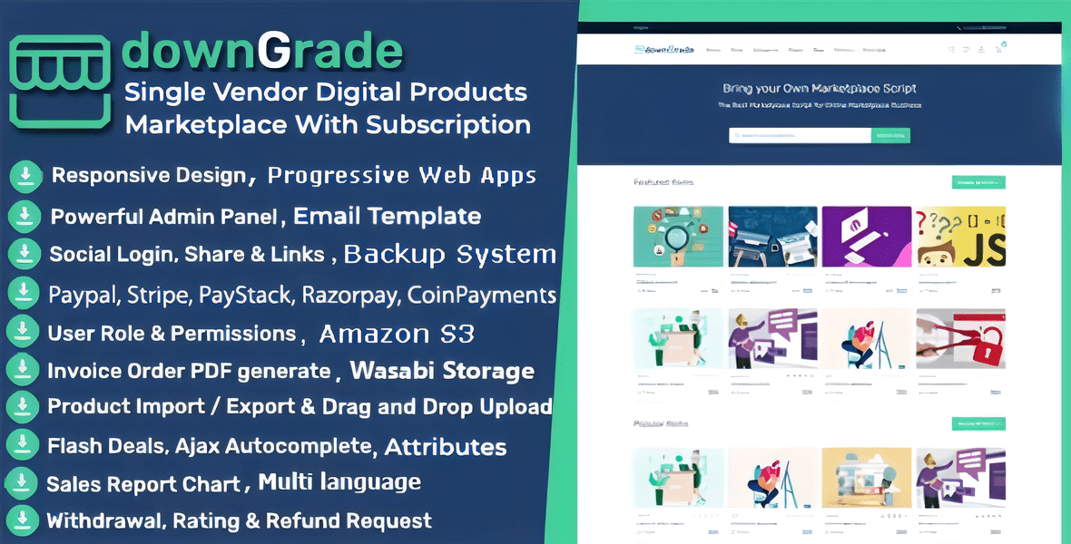 downGrade – Single Vendor Digital Marketplace With Subscription PHP