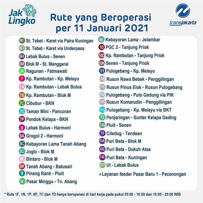 Rute perjalanan TransJakarta selama masa PPKM