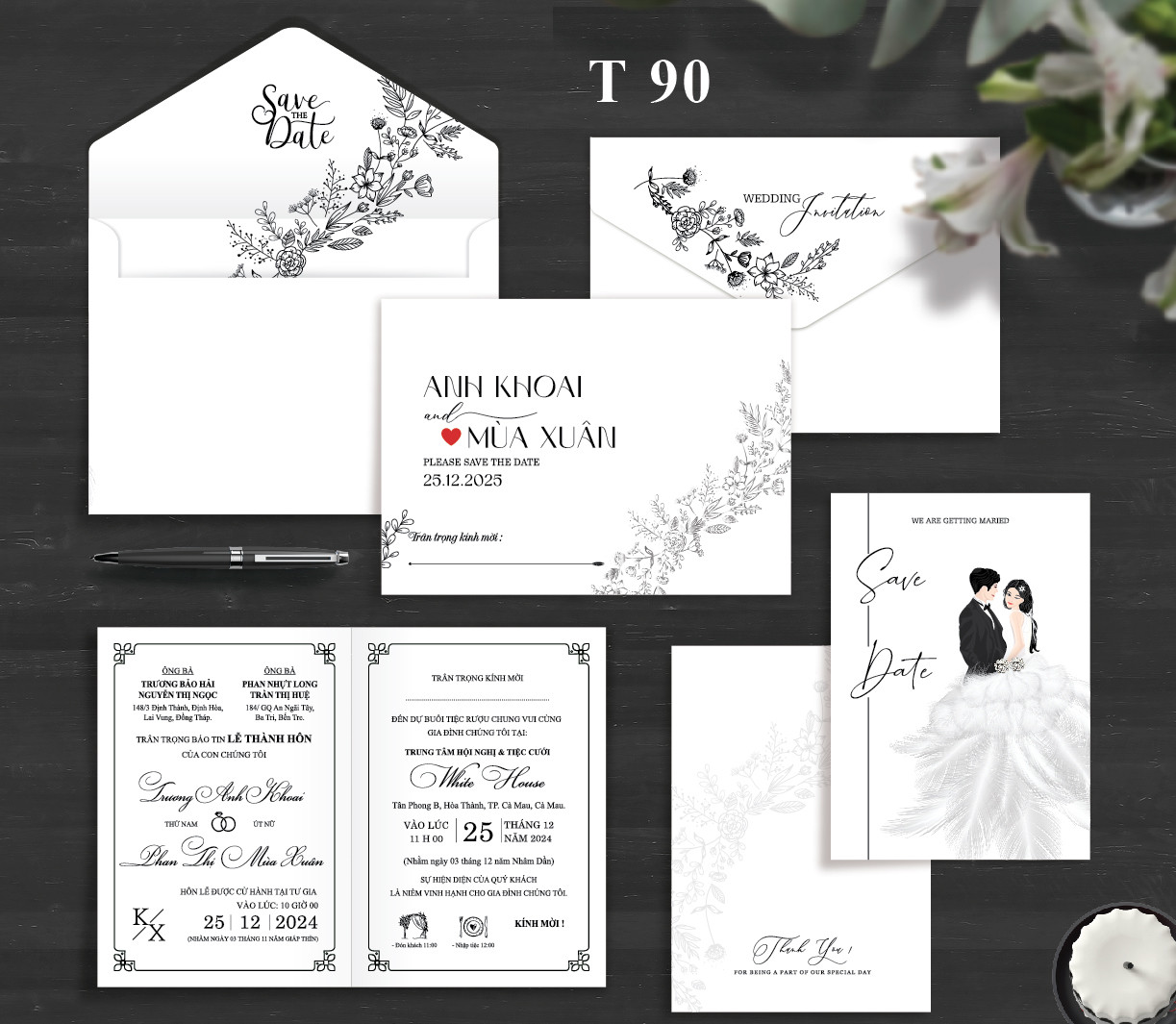 Thiệp đơn giản tone trắng đen (T90)