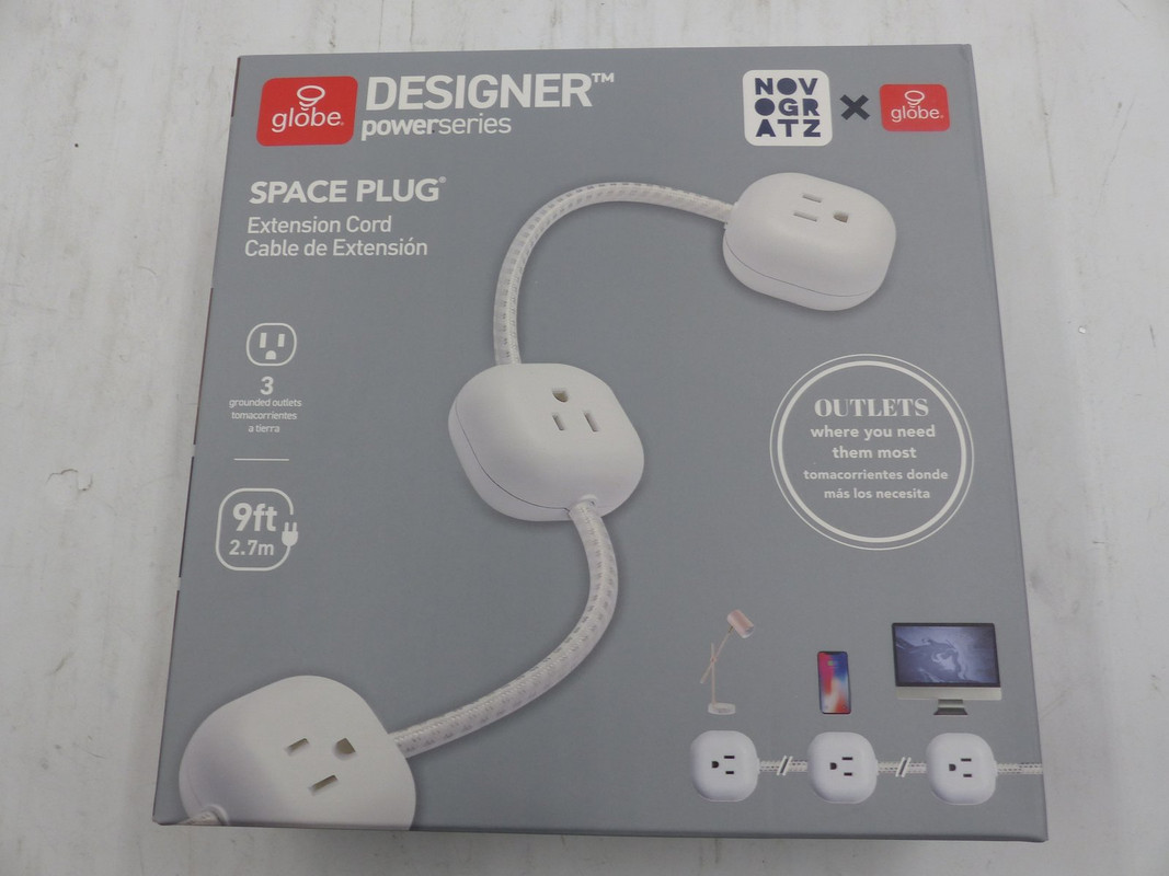 GLOBE DESIGNER POWERSERIES 23109 SPACE PLUG 9 FT 3-OUTLET WHITE EXTENSION CORD