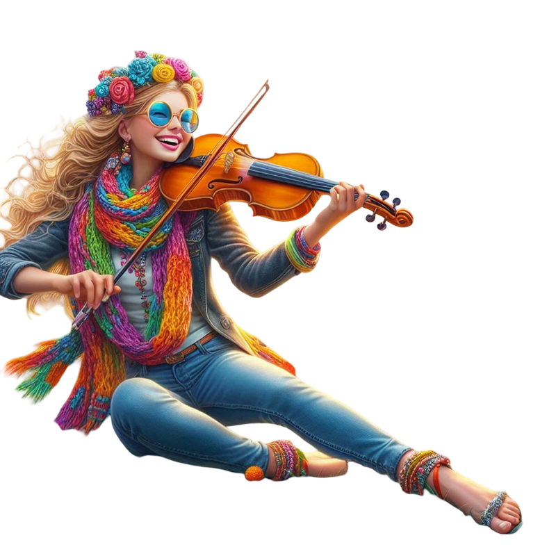 a whimsical woman in jeans with a violine (9)