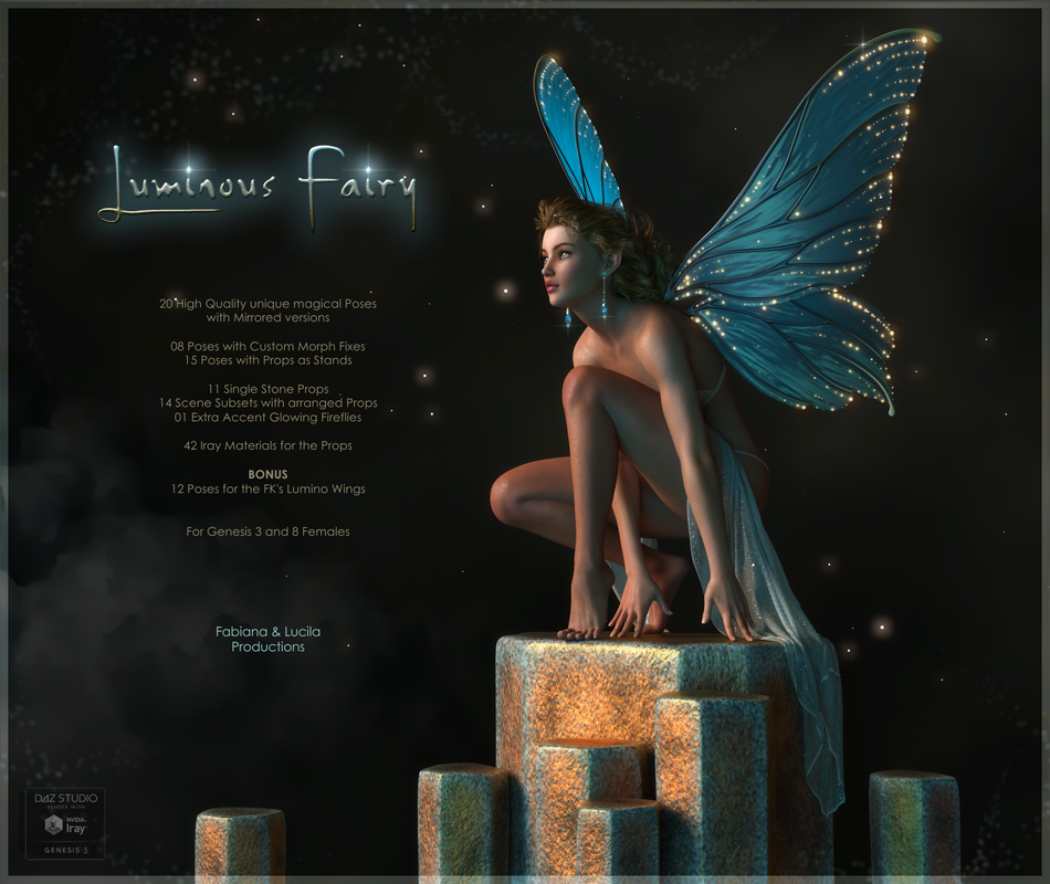 Luminous Fairy Poses and Props for G3F & G8F