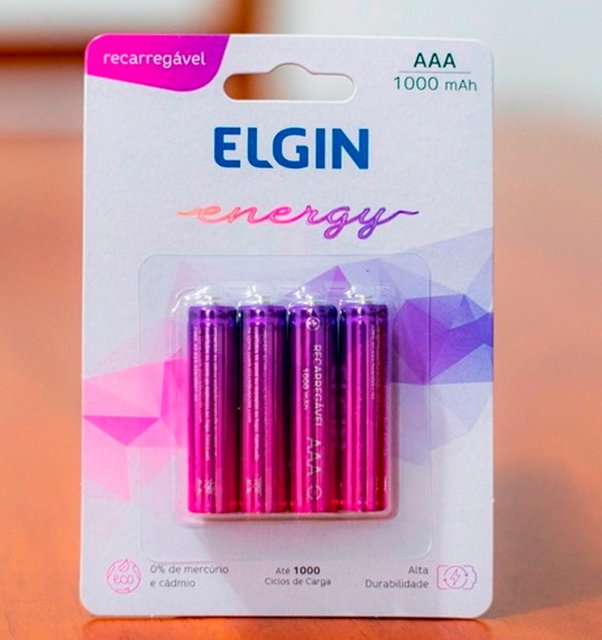 Pilha Recarregável Ni-Mh Aaa-1000Mah Blister Com 4 Pilhas, Elgin, Baterias