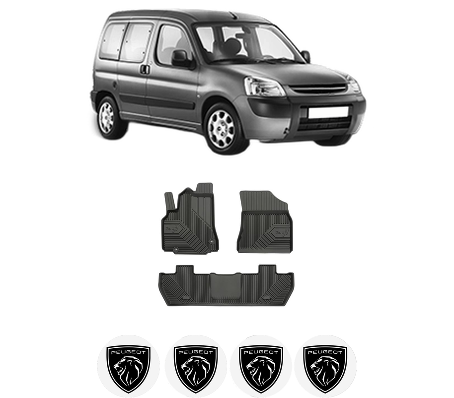 Set covorase presuri PEUGEOT PARTNER TEPEE din 2008-2018, auto, din cauciuc thermoplastic, 4 Stickere auto cu PEUGEOT