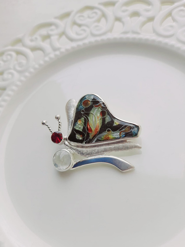 Minankari Brooch Black Butterfly, Handmade, Artisan from Tbilisi - handmade cloisonne enamel