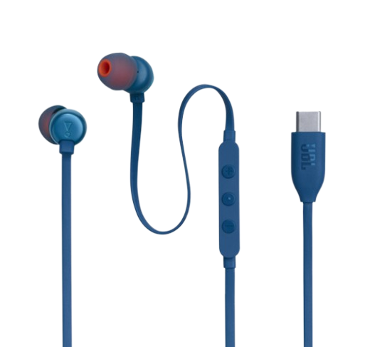 Audífonos JBL Tune 310C con conector USB-C en color azul.