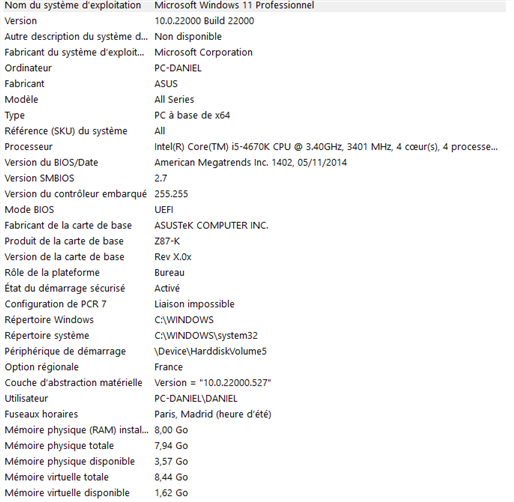 Informations système