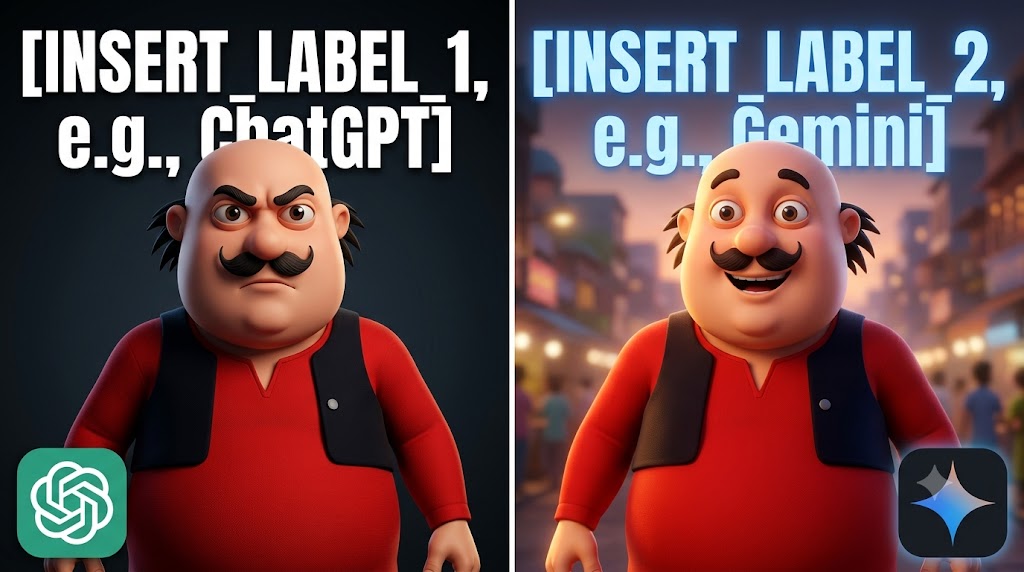 AI-generated example result for the youtube-thumbnail prompt: AI & Technology YouTube Thumbnail AI Prompt #150 – Split-Screen Comparison