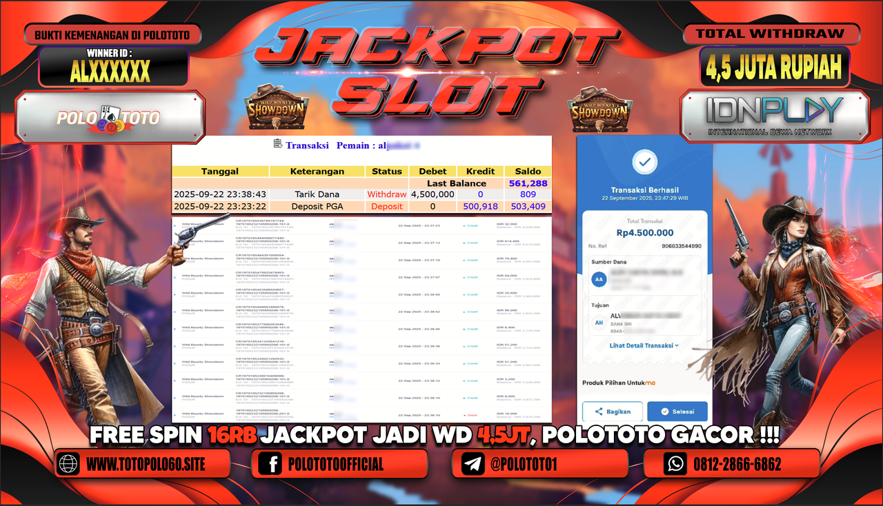 POLOTOTO JACKPOT SLOT WILD BOUNTY SHOWDOWN Rp.4.500.000,-