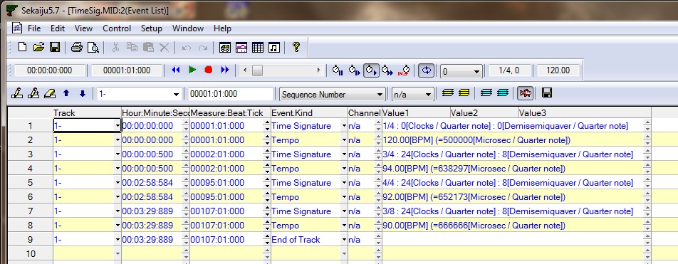 Sekaiju List View - time sigs.