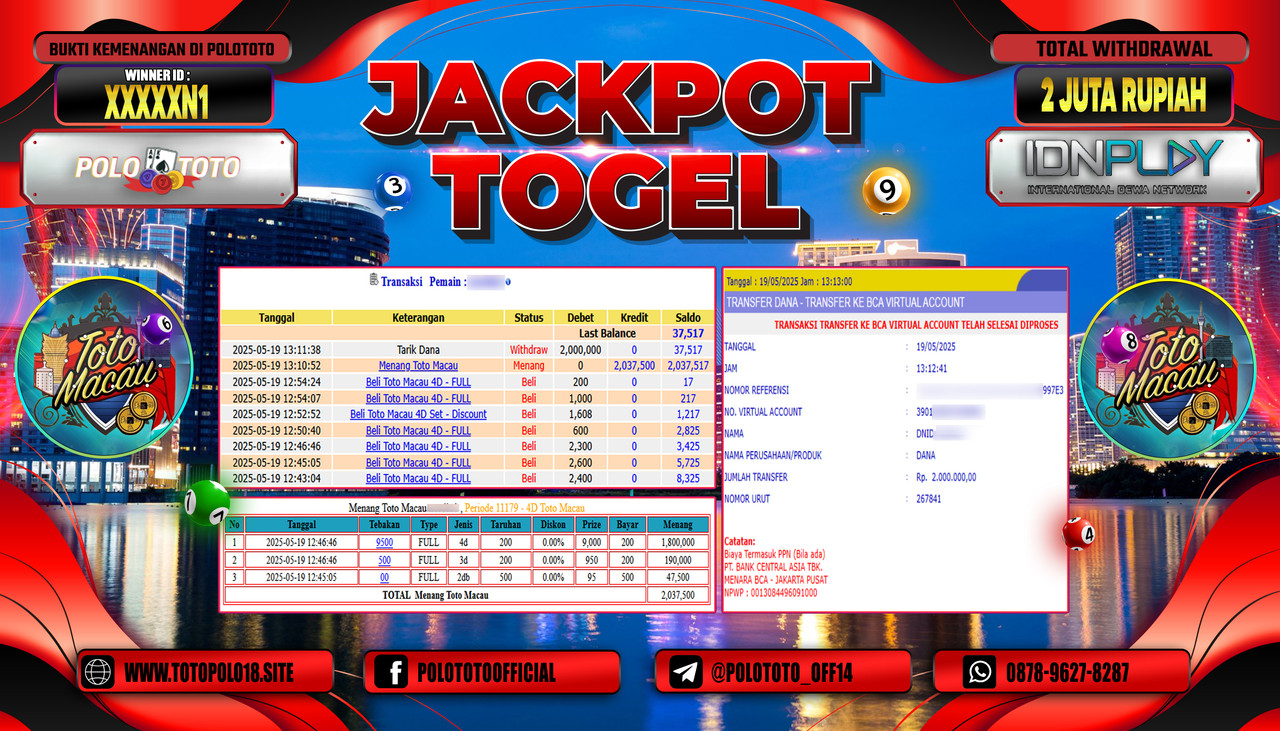 POLOTOTO JACKPOT TOGEL TOTOMACAU 4D Rp.2.000.000,-