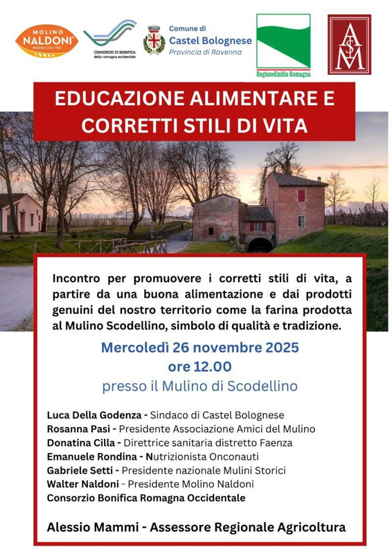 Mercoledì 26 novembre al Mulino Scodellino un incontro che promuove territorio e corretti stili di vita Mercoledì 26 novembre al Mulino Scodellino un incontro che promuove territorio e corretti stili di vita