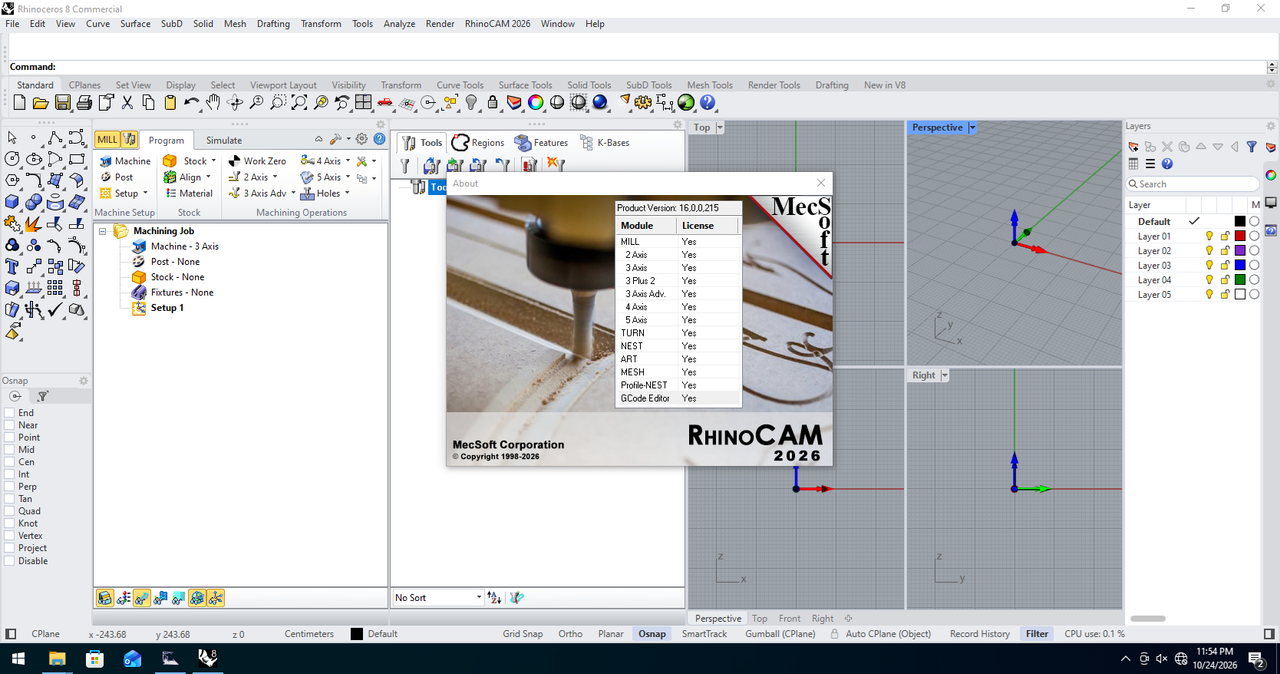 Working with MecSoft RhinoCAM 2026 v16.0.215 for Rhinoceros 8 full
