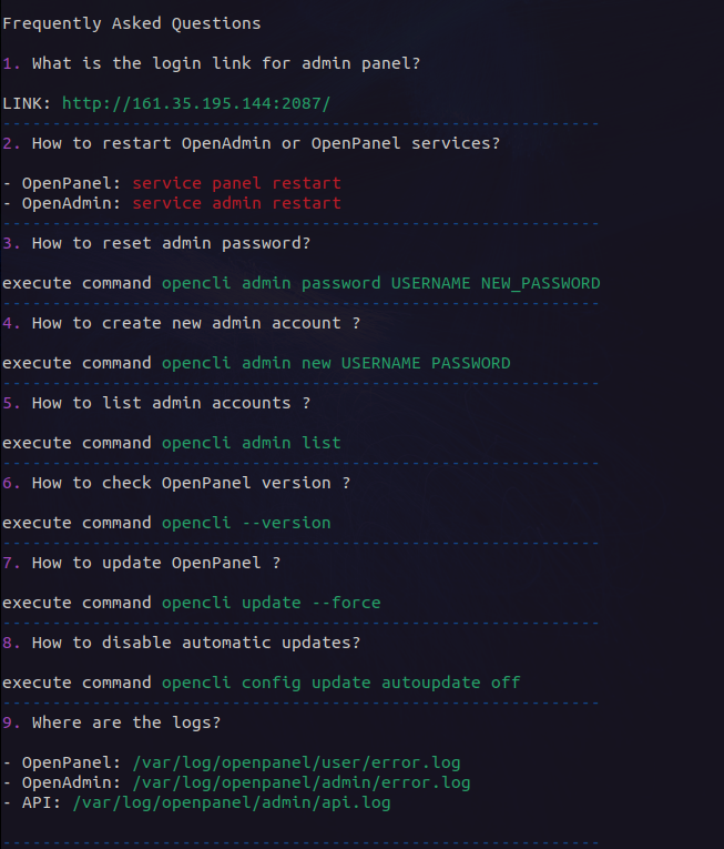 opencli faq command output
