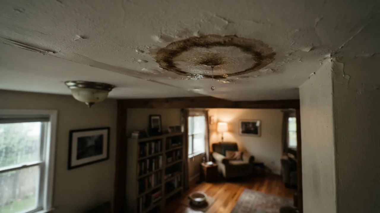 Brown water stain ceiling ring roof leak indicator