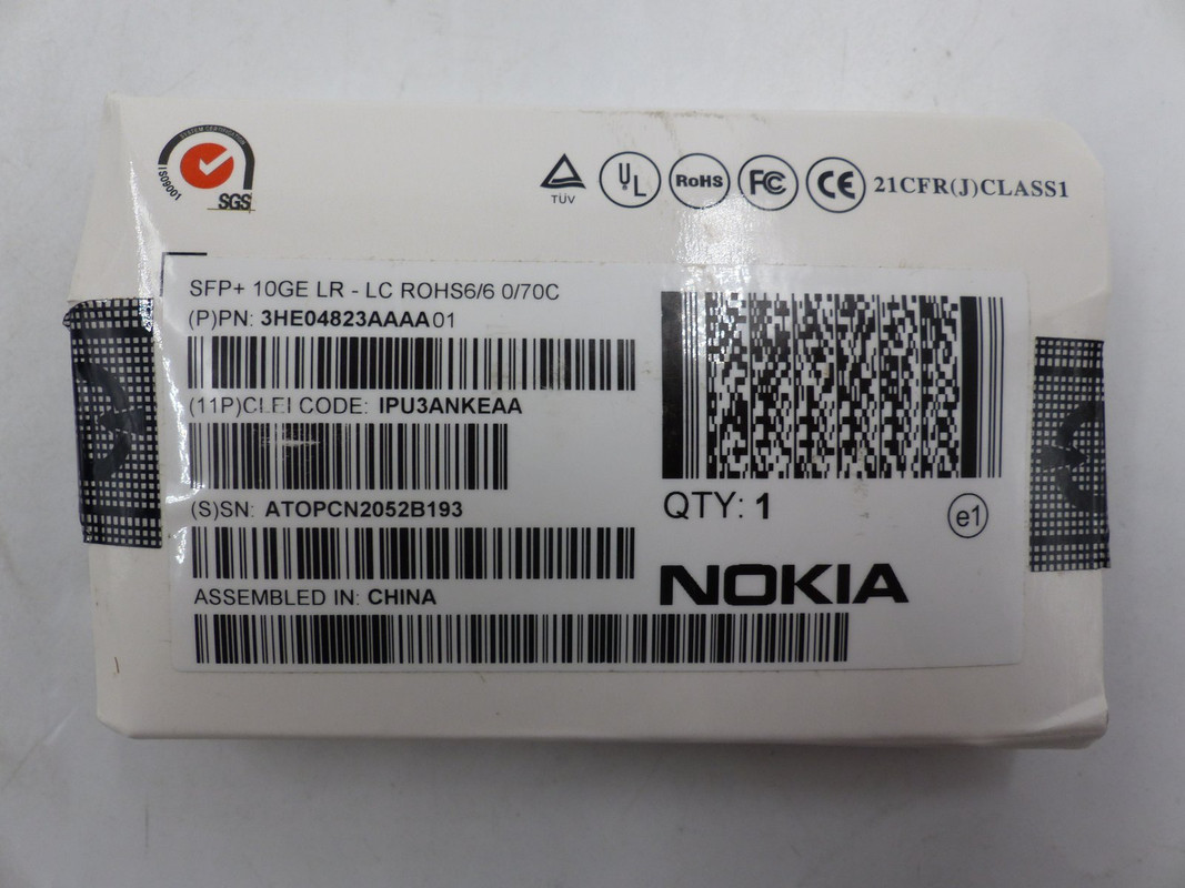 NOKIA SFP+ 10GBASE-LR ROHS6/6 OPTICAL TRANSCEIVER 3HE04823AAAA