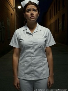 Nurse in an area where she doesn’t belong. Showing how characters in fiction respond to being placed in uncomfortable situations. 