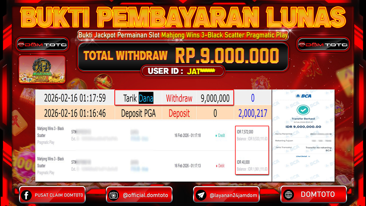 JACKPOT SLOT Mahjong Wins 3 - Black Scatter Pragmatic Play 16 FEBRUARI 2026