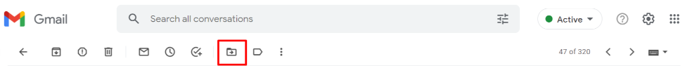 Picture of Gmail web interface with move button highlighted