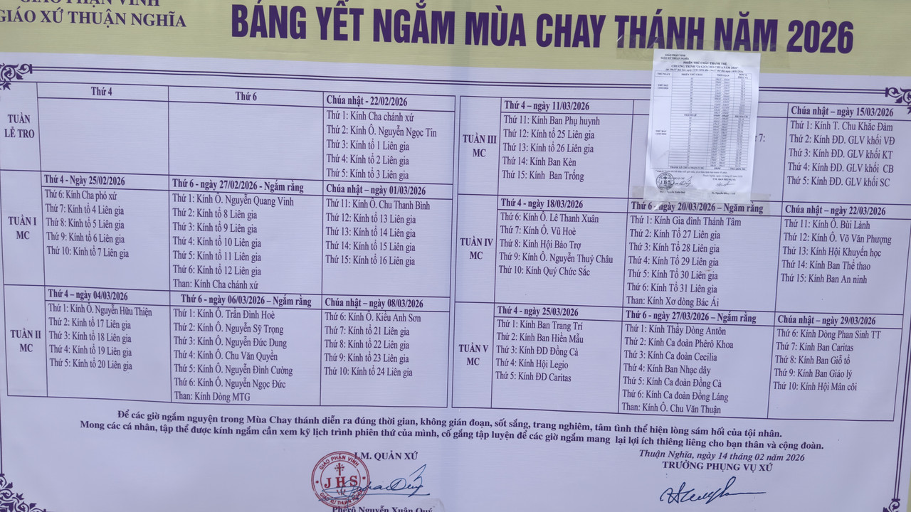 Bảng Yết Ngắm Mùa Chay 2026