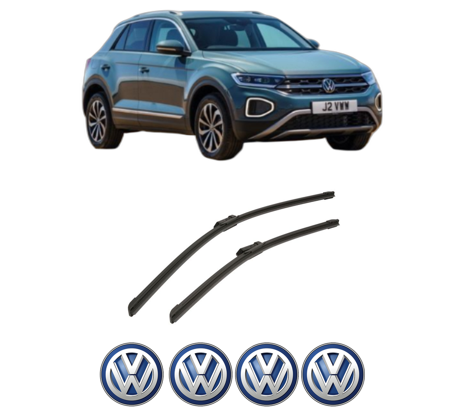 Set stergatoare auto Volkswagen T-ROC (A11, D11) din 2017-2022, pentru parbriz auto, 2 bucati, Bosch Aerotwin, din cauciuc siliconat rezistent, 4 Stickere Auto Volkswagen