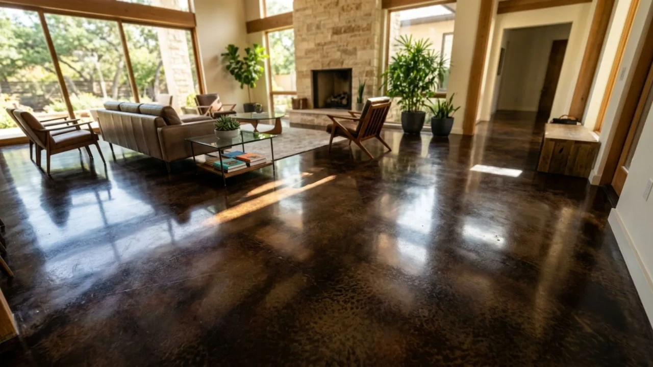 Espresso Dark Acid Stained Concrete Floor San Antonio
