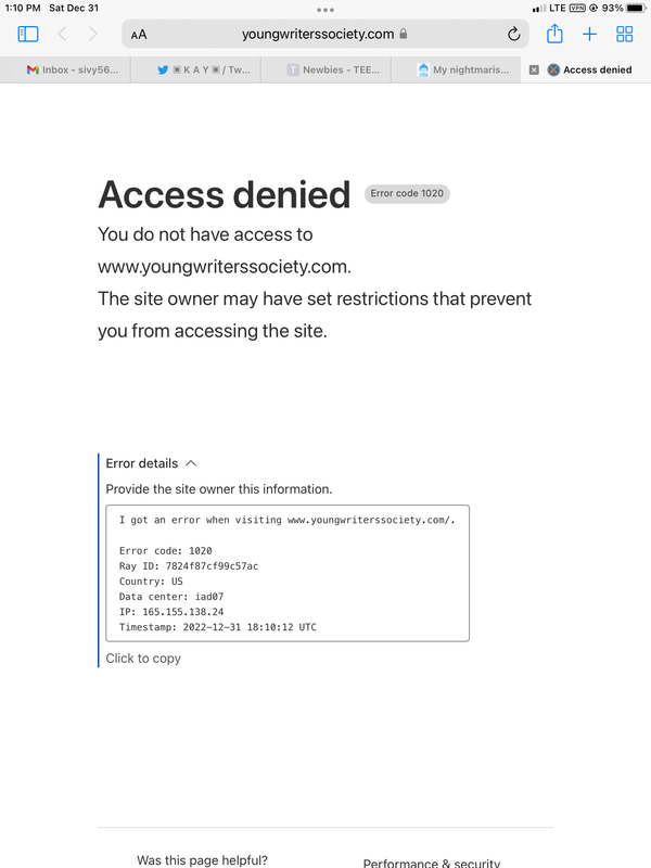 YWS Restricting Error page