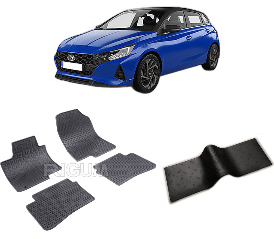 Set covorase auto HYUNDAI I20 III din 10.2020-PREZENT, cu covoras tunel median, CAROSERIE HATCHBACK, Presuri cauciuc 100%, compatibil cu autoturismul HYUNDAI I20 III, Rigum