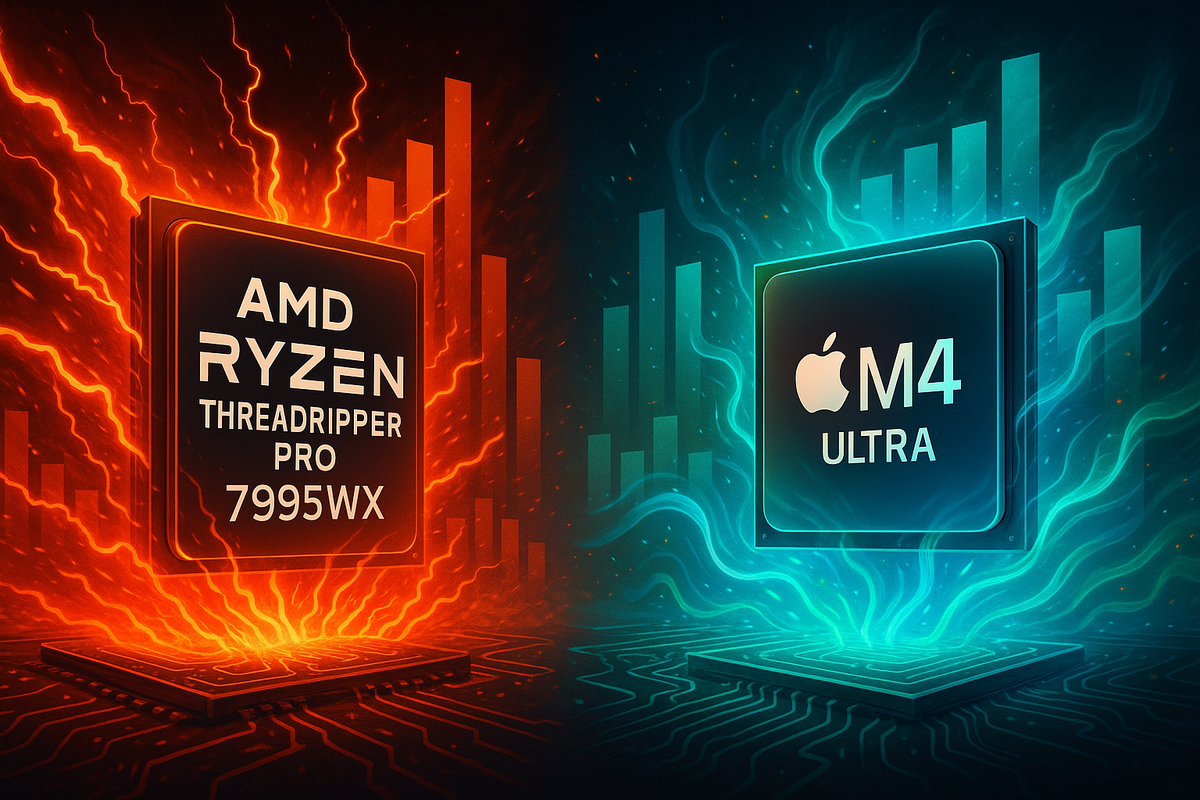 AMD Ryzen Threadripper PRO 7995WX vs Apple M4 Ultra: O Monstro de 96 Núcleos x86 Arrasa no Multi-Thread, Mas o ARM Eficiente da Apple Rouba a Cena no Single-Core e Gráficos Integrados?