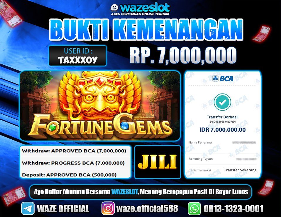 BUKTI KEMENANGAN 30 DESEMBER 2025 GAME FORTUNE GEMS (JILI)