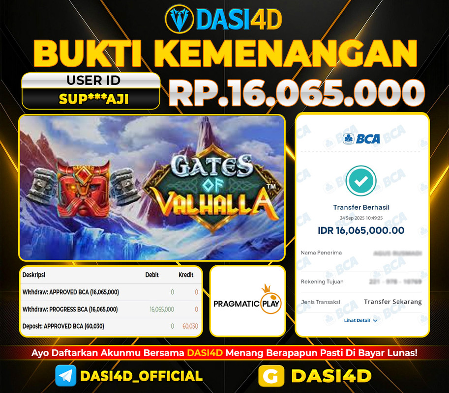 BUKTI KEMENANGAN 24 SEPTEMBER  2025 DI  GATES OF VALHALLA  RP. 16.065.000
