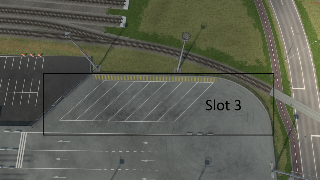 Containerport großer Parkplatz nach der Kurve